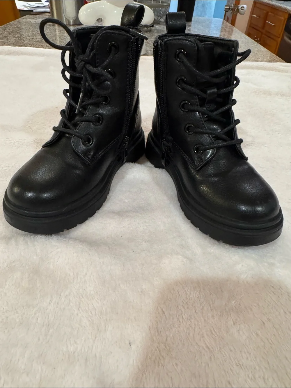 Kids Black Lace-Up Ankle Boots with Side Zip